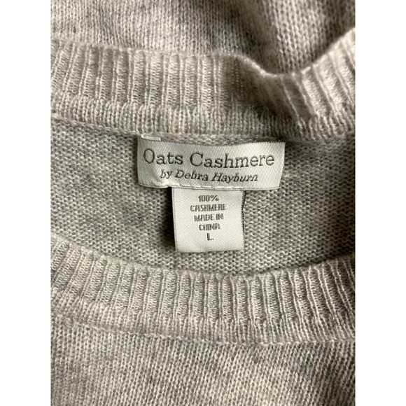 Oats Cashmere Debra Hayburn 100% Cashmere Heathered Gray Sweater XO Sleeve L - Picture 5 of 5